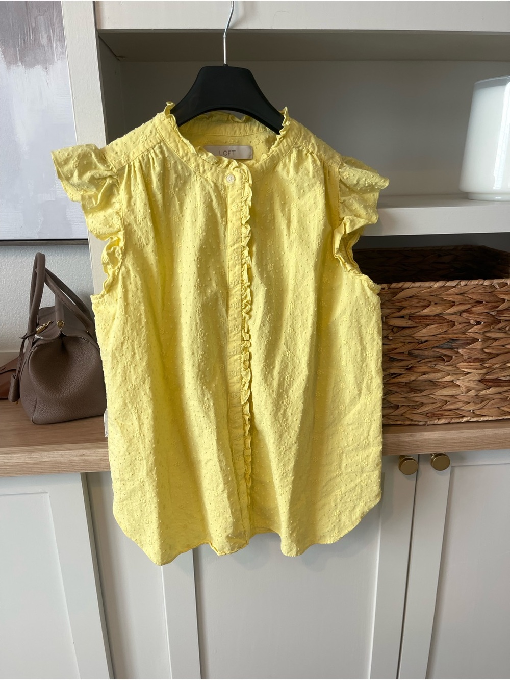 LOFT Yellow Ruffle-Trim Eyelet Sleeveless Top